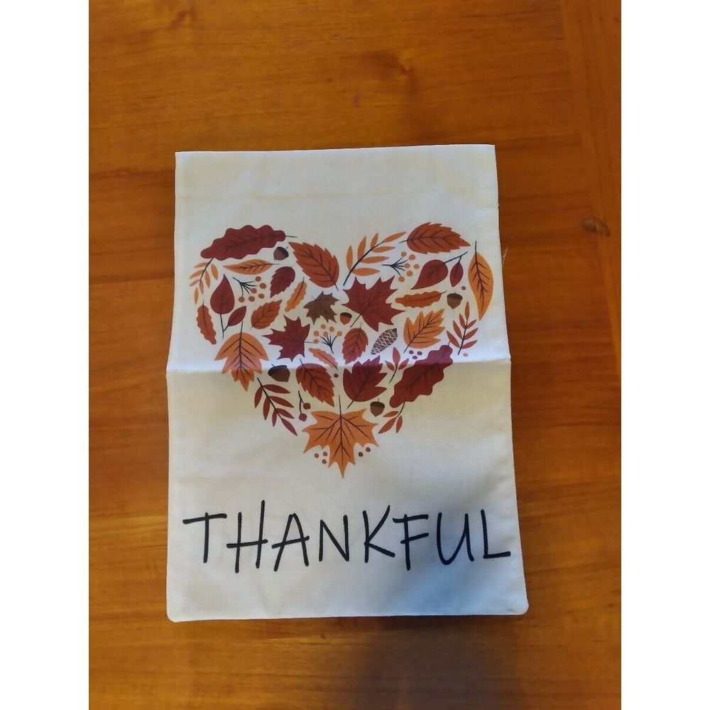 NEW Home & Garden 1pc Double Sided Thankful Leaves Heart Garden Flag 12x18‎